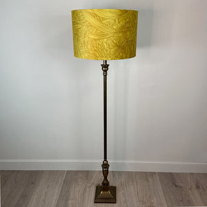 Canterbury Antique Brass Floor Lamp with Timorous Beasties Jungle Tangle Lemon Lampshade