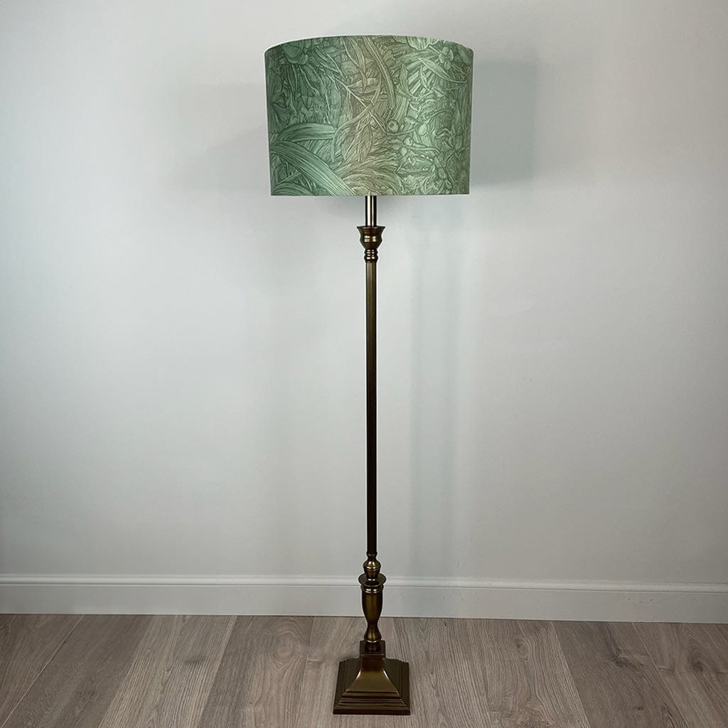 Canterbury Antique Brass Floor Lamp with Timorous Beasties Jungle Tangle Willow Shade