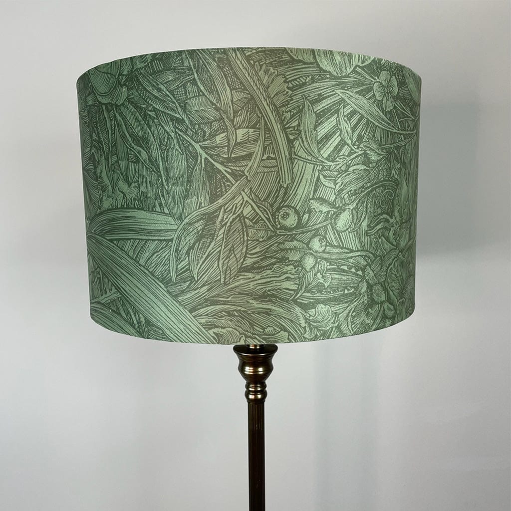 Canterbury Antique Brass Floor Lamp with Timorous Beasties Jungle Tangle Willow Shade