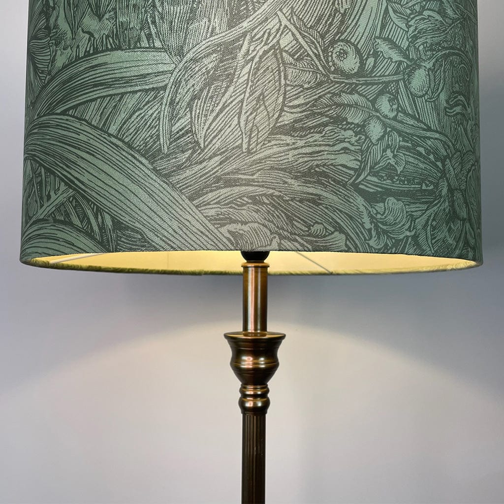 Canterbury Antique Brass Floor Lamp with Timorous Beasties Jungle Tangle Willow Shade