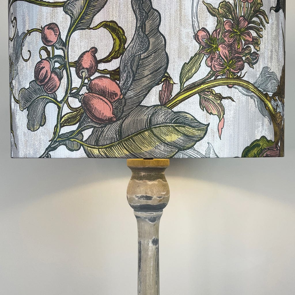 Captiva Grey & White Wash Mango Wood Floor Lamp with Timorous Beasties Epic Botanic Peach Beige