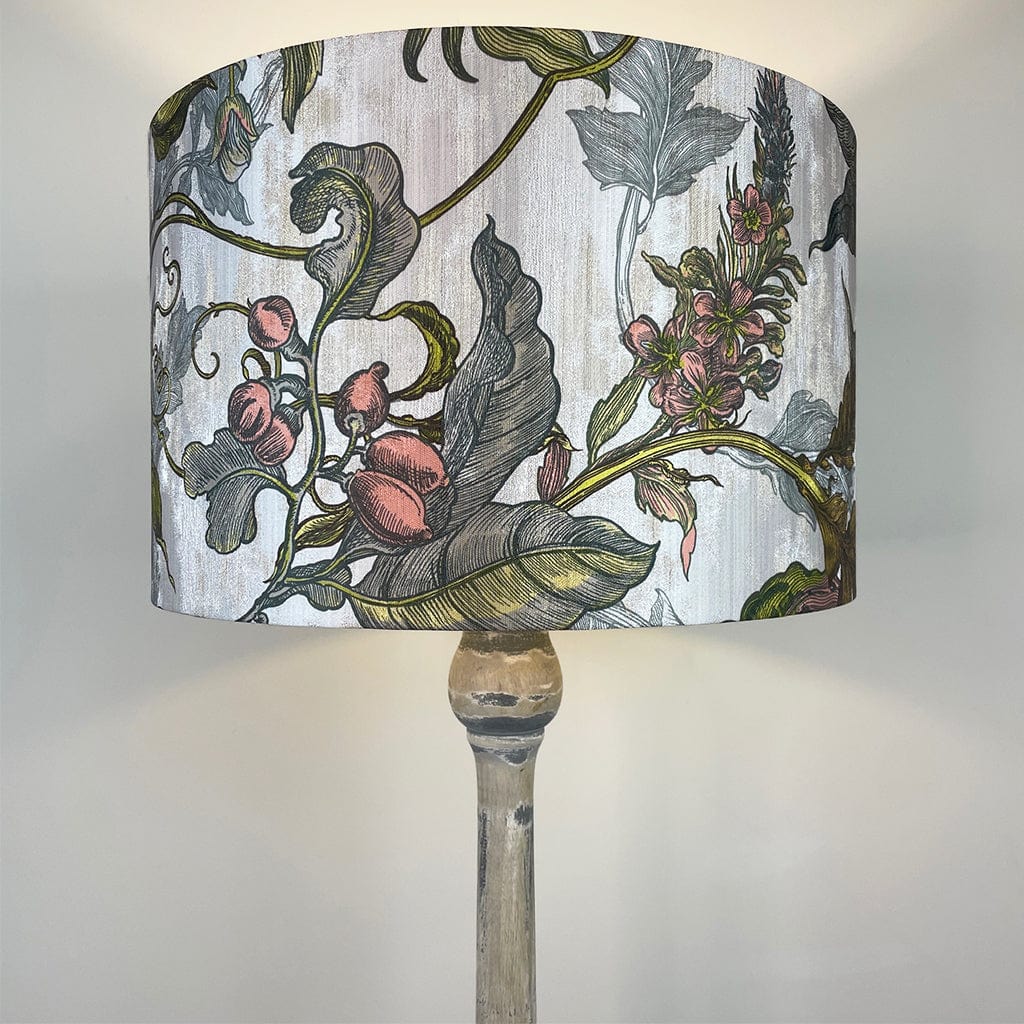 Captiva Grey & White Wash Mango Wood Floor Lamp with Timorous Beasties Epic Botanic Peach Beige