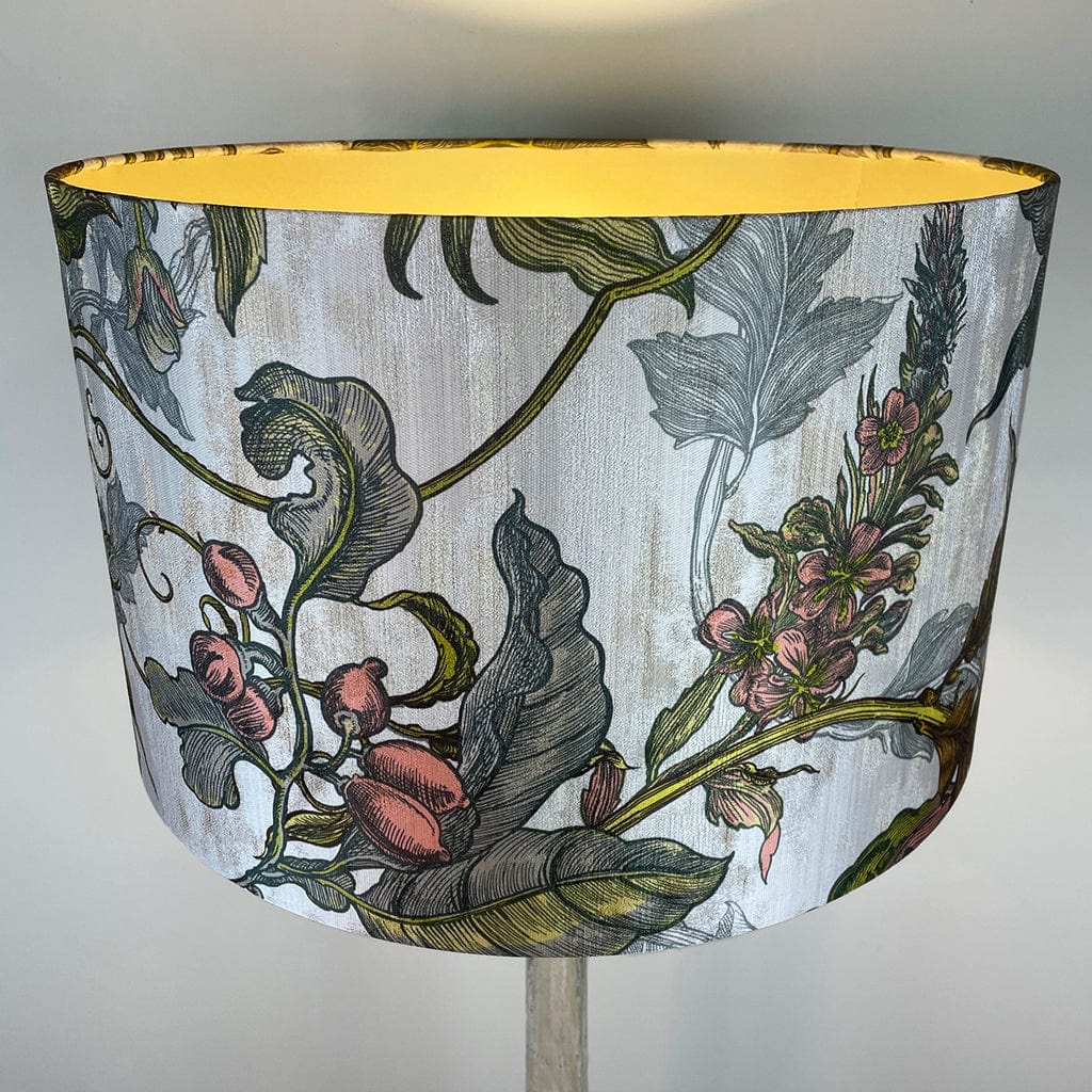 Captiva Grey & White Wash Mango Wood Floor Lamp with Timorous Beasties Epic Botanic Peach Beige
