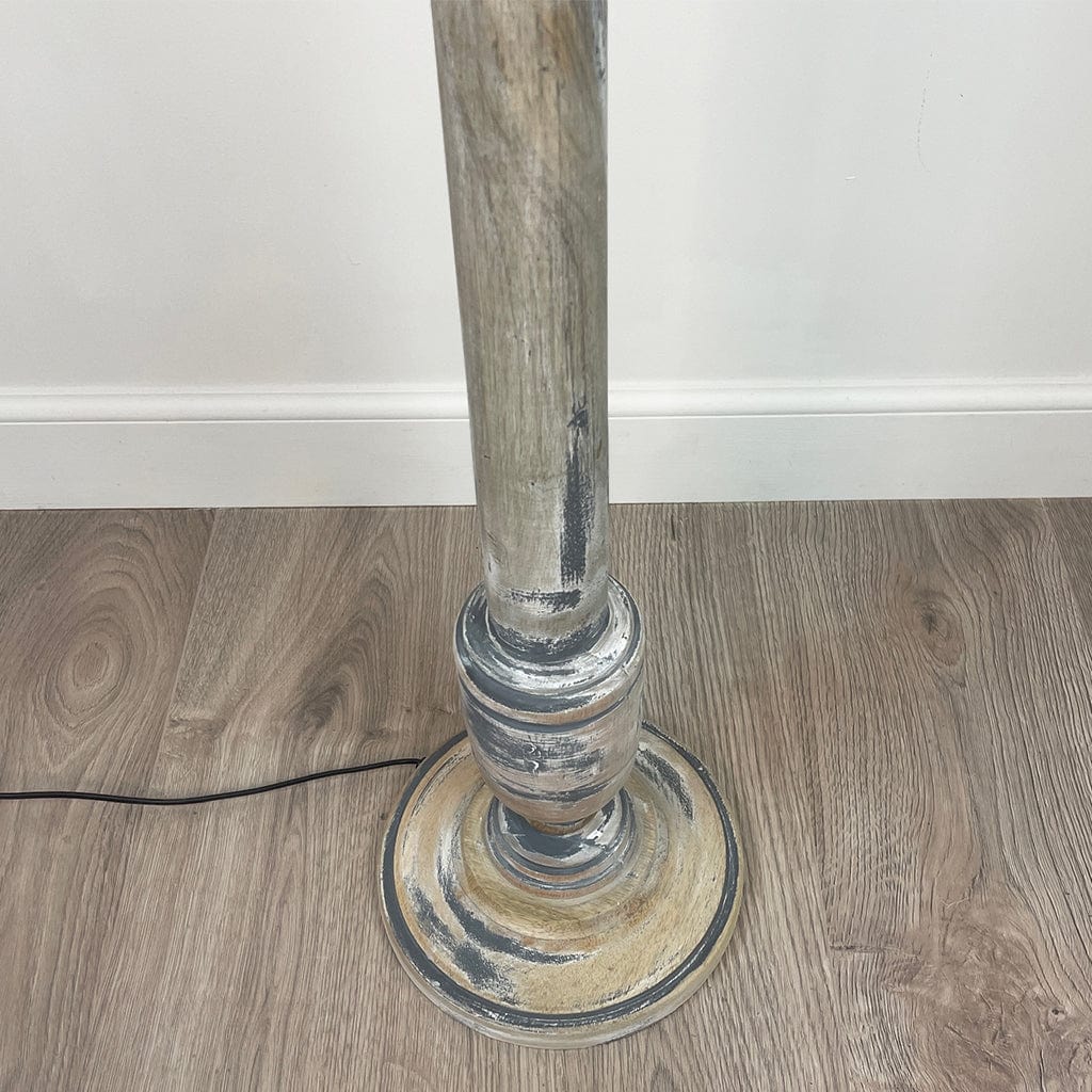 Captiva Grey & White Wash Mango Wood Floor Lamp with Timorous Beasties Epic Botanic Peach Beige