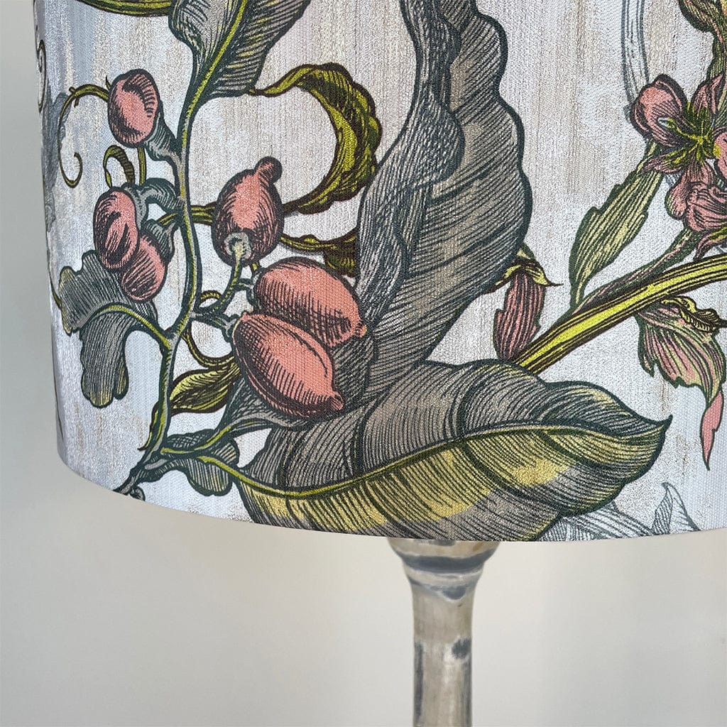 Captiva Grey & White Wash Mango Wood Floor Lamp with Timorous Beasties Epic Botanic Peach Beige
