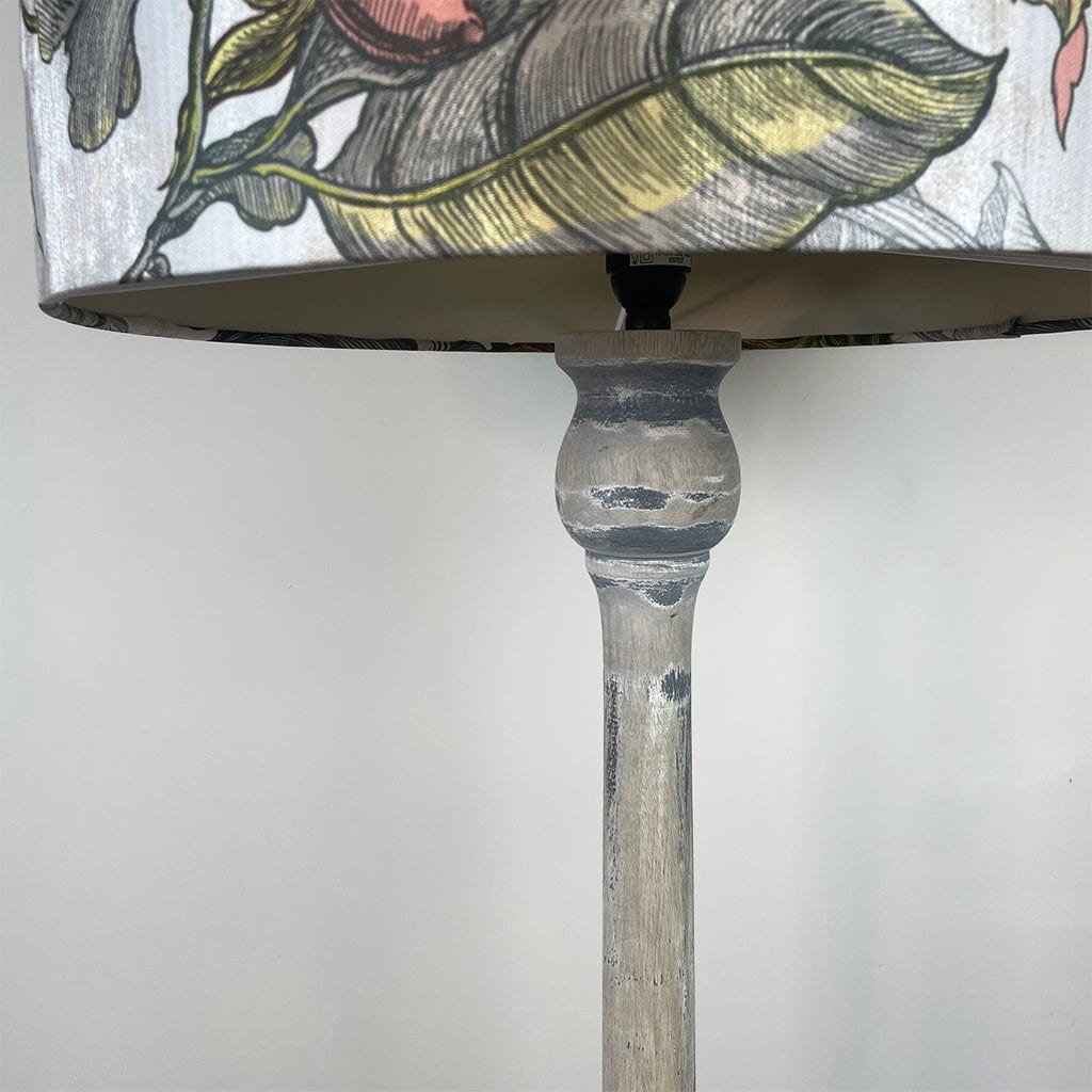 Captiva Grey & White Wash Mango Wood Floor Lamp with Timorous Beasties Epic Botanic Peach Beige