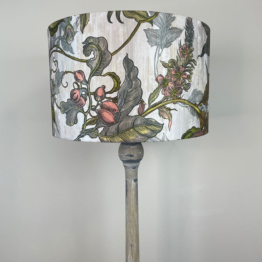 Captiva Grey & White Wash Mango Wood Floor Lamp with Timorous Beasties Epic Botanic Peach Beige