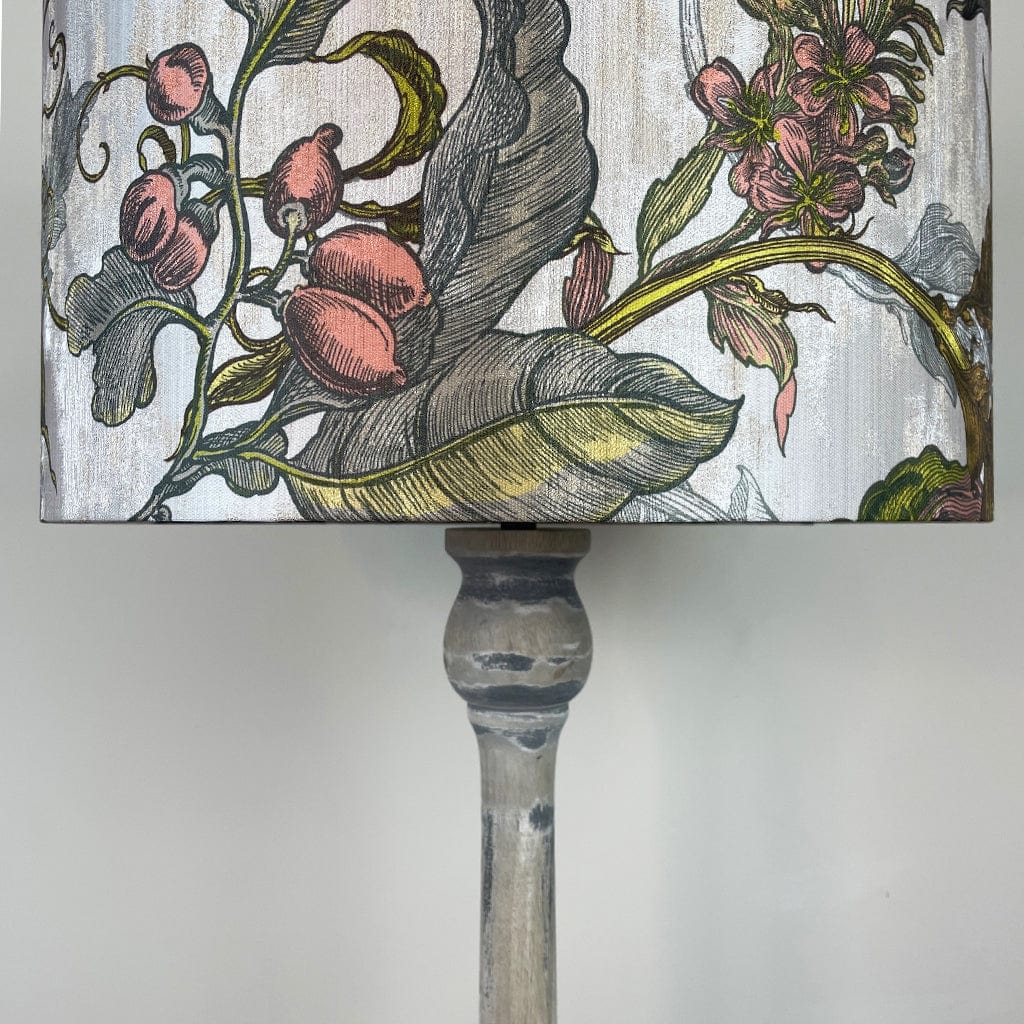 Captiva Grey & White Wash Mango Wood Floor Lamp with Timorous Beasties Epic Botanic Peach Beige