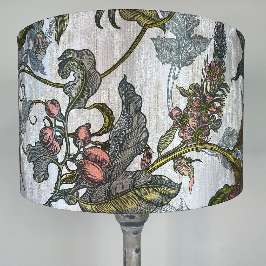 Captiva Grey & White Wash Mango Wood Floor Lamp with Timorous Beasties Epic Botanic Peach Beige