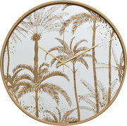 Round wall clock with palm tree design and gold frame