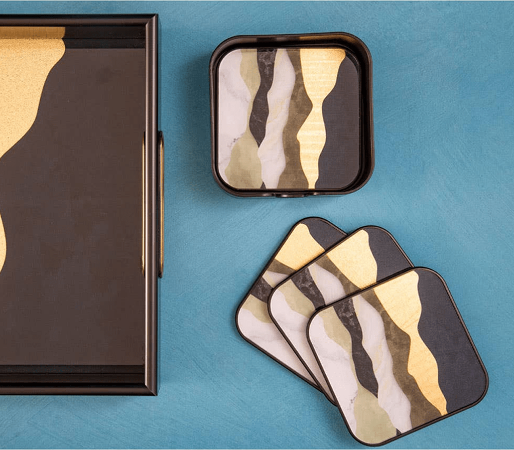 Set of coasters with abstract design on a blue background