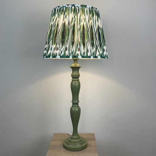 Chambray Green Table Lamp with Racing Green Ikat Tapered Lamp Shade