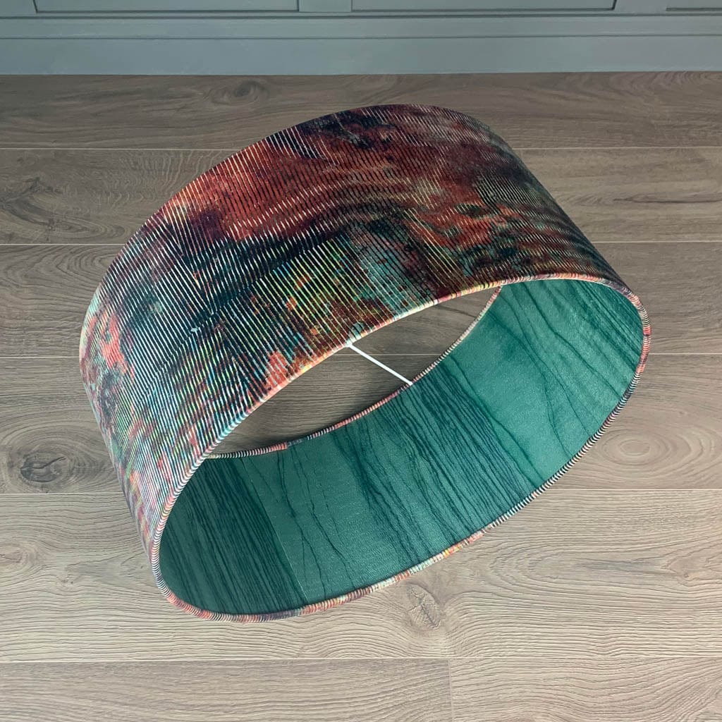 Chameleon Velvet Pendant Shade with Anthology Metamorphic Amazonite Apatite Wallpaper Lining