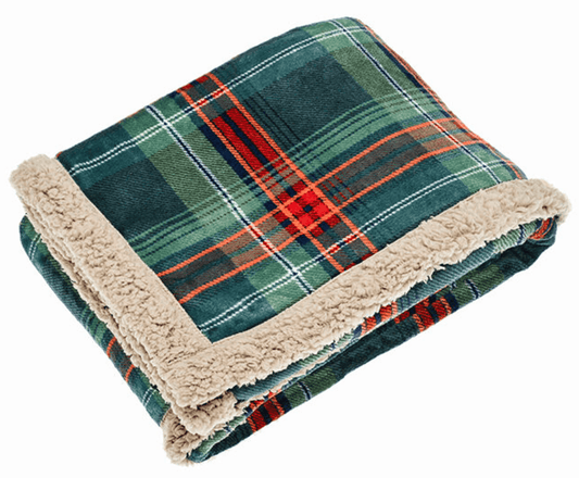 Check Sherpa Green Flannel Throw