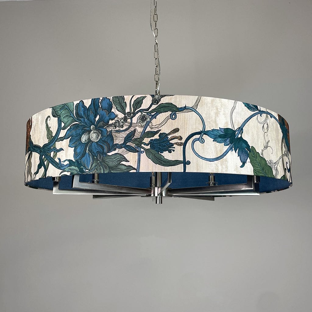 Decorative ceiling light fixture with floral design on a gray background