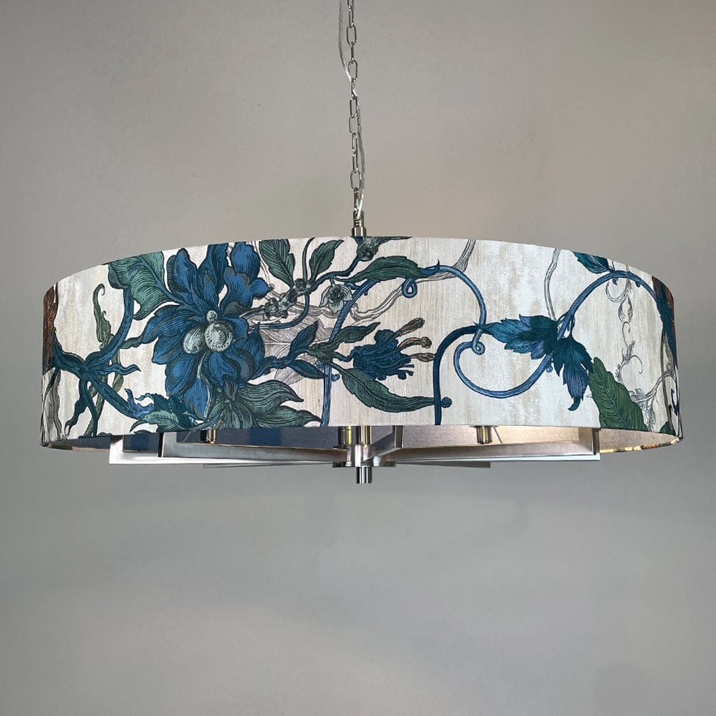 Floral patterned pendant light on a gray background