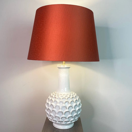 Edlyn White Reactive Glaze Table Lamp with Spice Tapered Shade