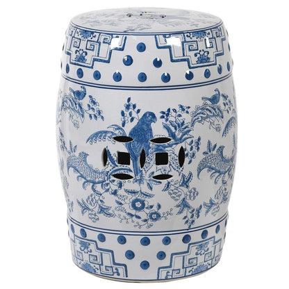 Blue & White Oriental Style Bird Ceramic Stool