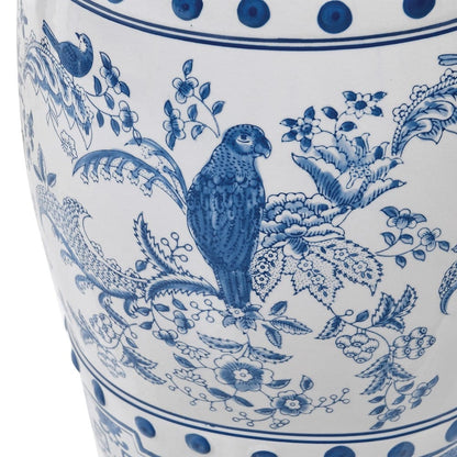 Blue & White Oriental Style Bird Ceramic Stool