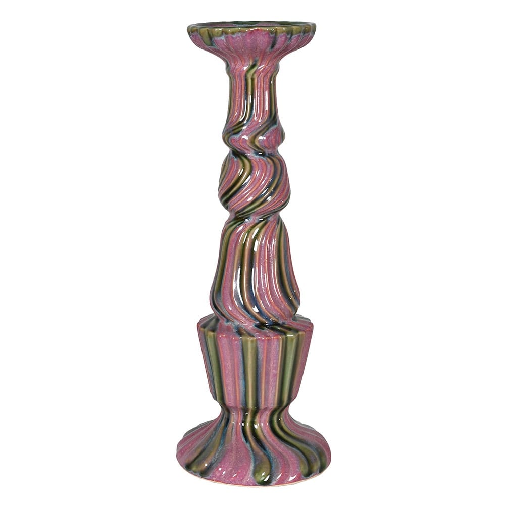 Hand Painted Large Pink and Green Candle Holder