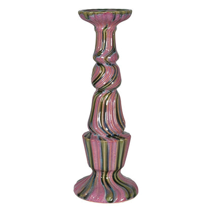 Hand Painted Large Pink and Green Candle Holder