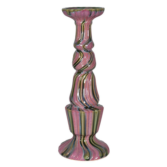 Hand Painted Large Pink and Green Candle Holder