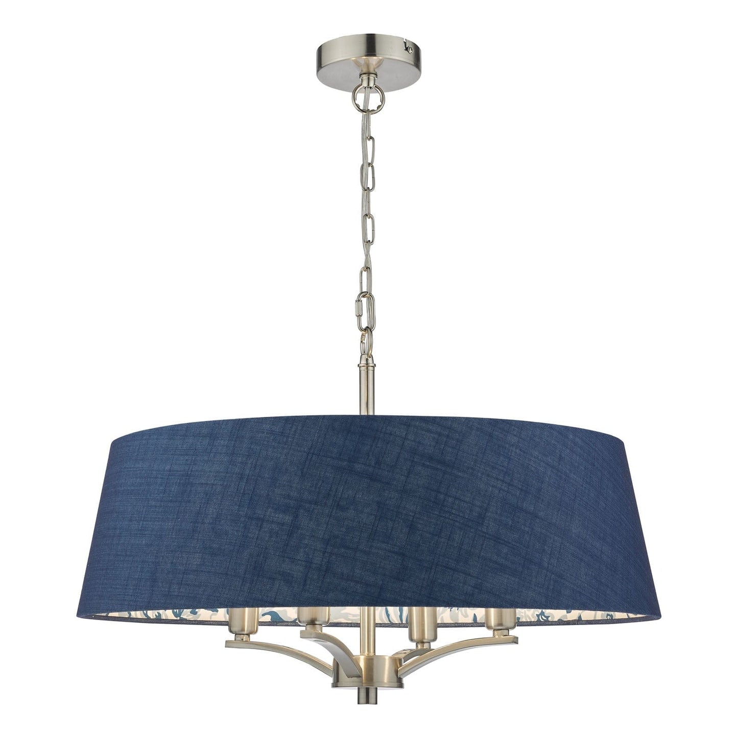 Down House 4 Light Aged Brass Pendant with Blue Chinoiserie Print Shade