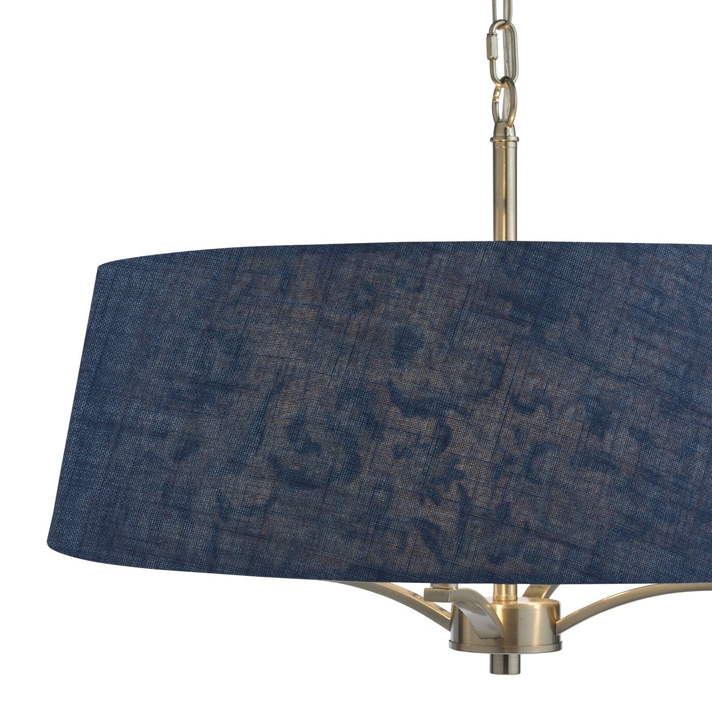 Down House 4 Light Aged Brass Pendant with Blue Chinoiserie Print Shade