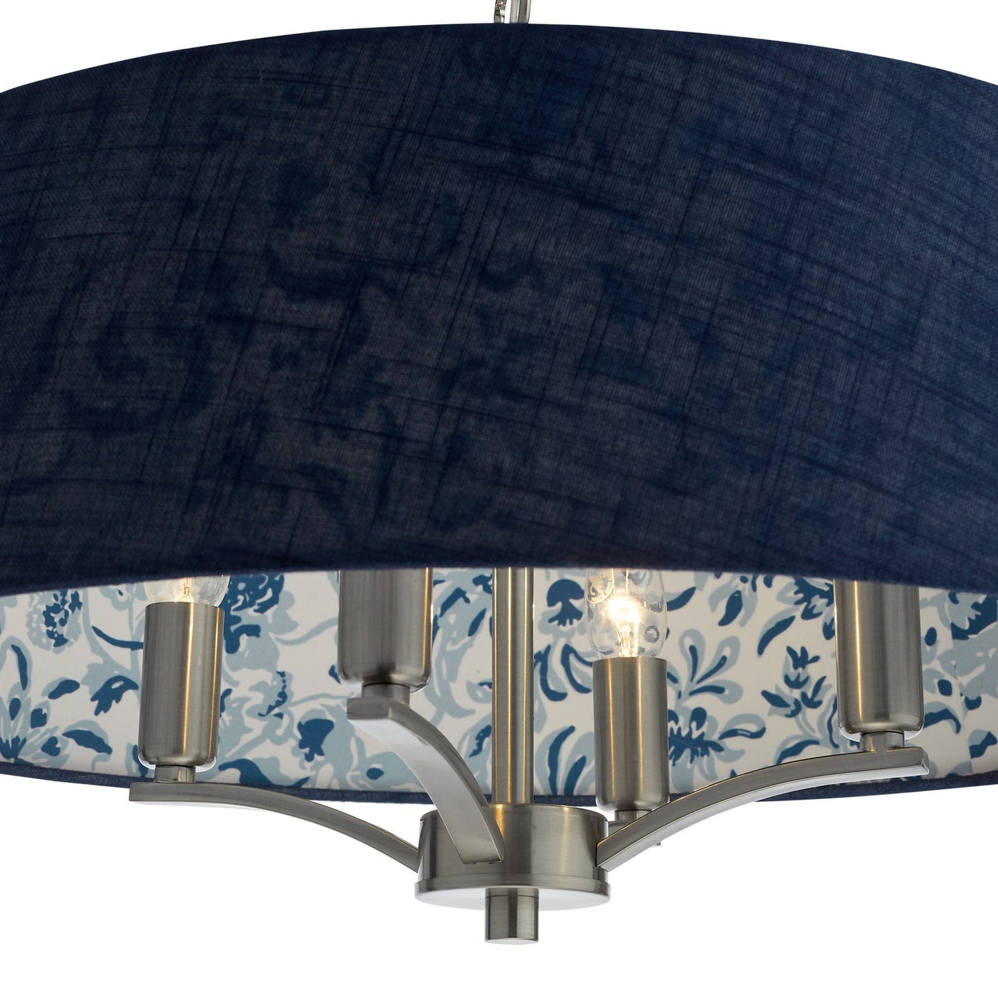 Down House 4 Light Aged Brass Pendant with Blue Chinoiserie Print Shade