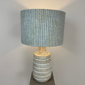 Dambula Grey Wash Stripe Wooden Table Lamp with Woven Fabric Lampshade