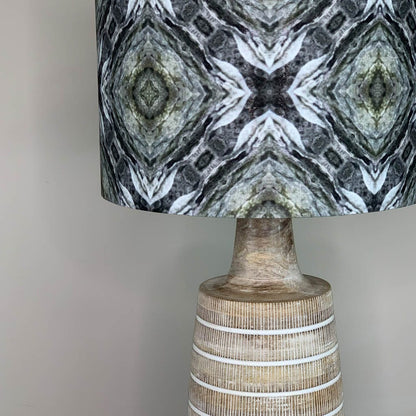 Dambula Grey Wash Stripe Wooden Table Lamp with Julia Clare's Efflorescence Linen in Green Shade