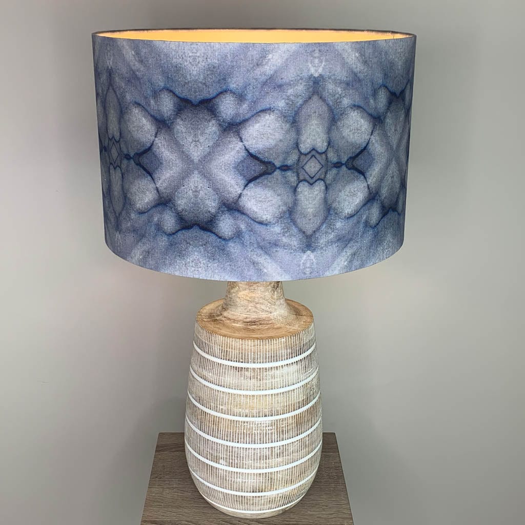 Dambula Grey Wash Stripe Wooden Table Lamp with Julia Clare's Underworld Ripples Linen in Ink Shade