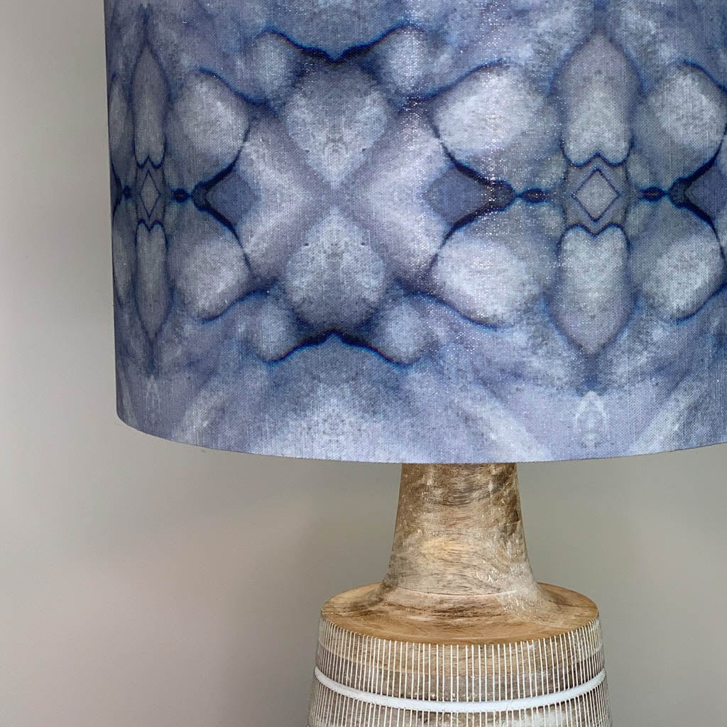 Dambula Grey Wash Stripe Wooden Table Lamp with Julia Clare's Underworld Ripples Linen in Ink Shade