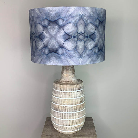 Dambula Grey Wash Stripe Wooden Table Lamp with Julia Clare's Underworld Ripples Linen in Ink Shade