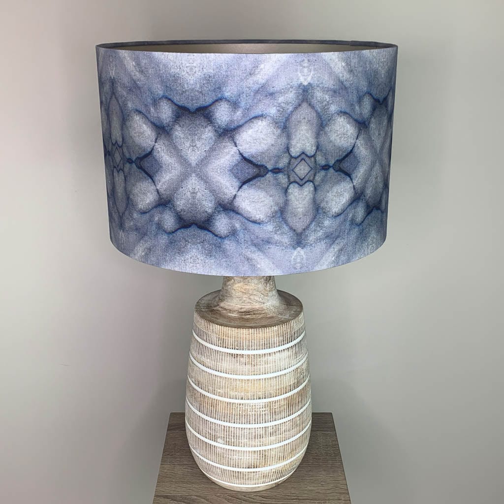 Dambula Grey Wash Stripe Wooden Table Lamp with Julia Clare's Underworld Ripples Linen in Ink Shade