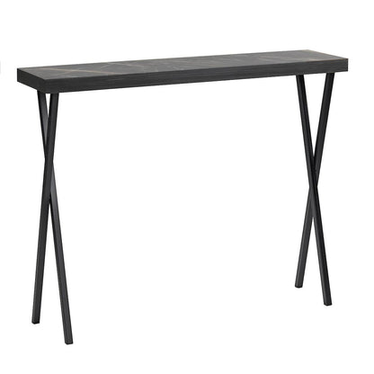 Black console table with a white background