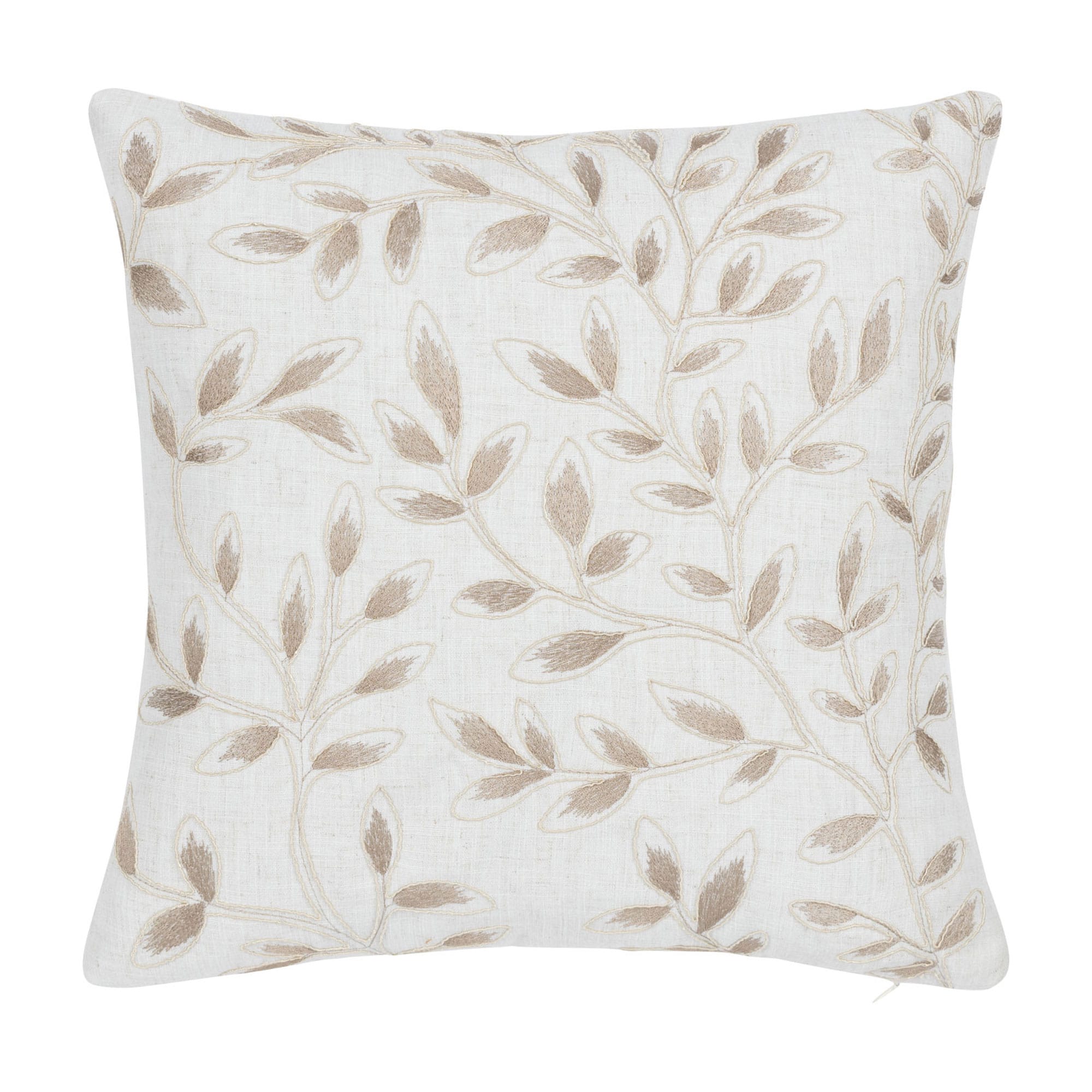 Decorative pillow with leaf pattern on a white background