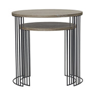 Drum Nest of 2 Round Tables Oak Veneer