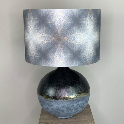 Dusk Loma Table Lamp with Julia Clare's Peacock Feather Linen in Warm Ash & Blue Shade