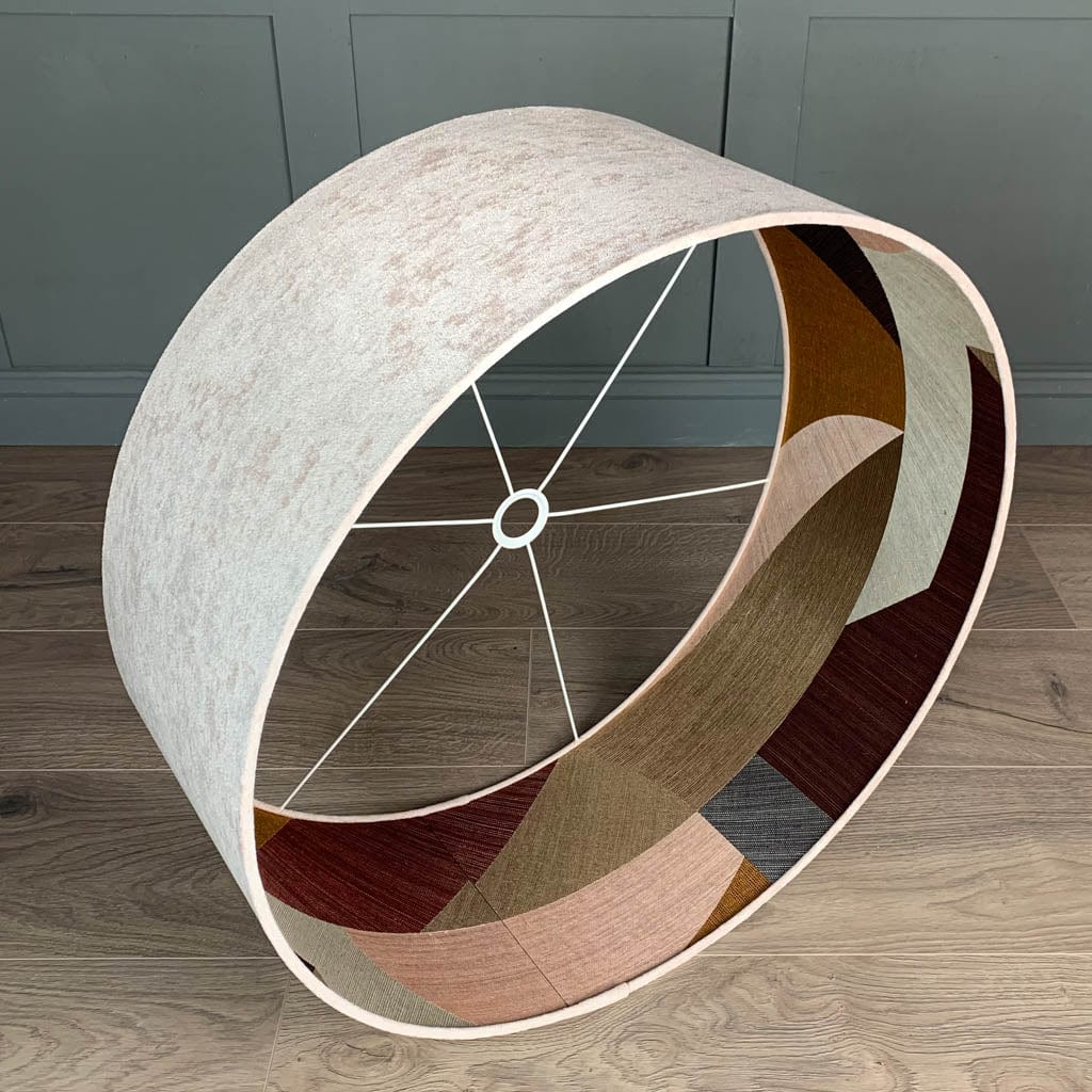 Dusky Pink Velvet Pendant Shade with Arte Puzzle Wallpaper Lining