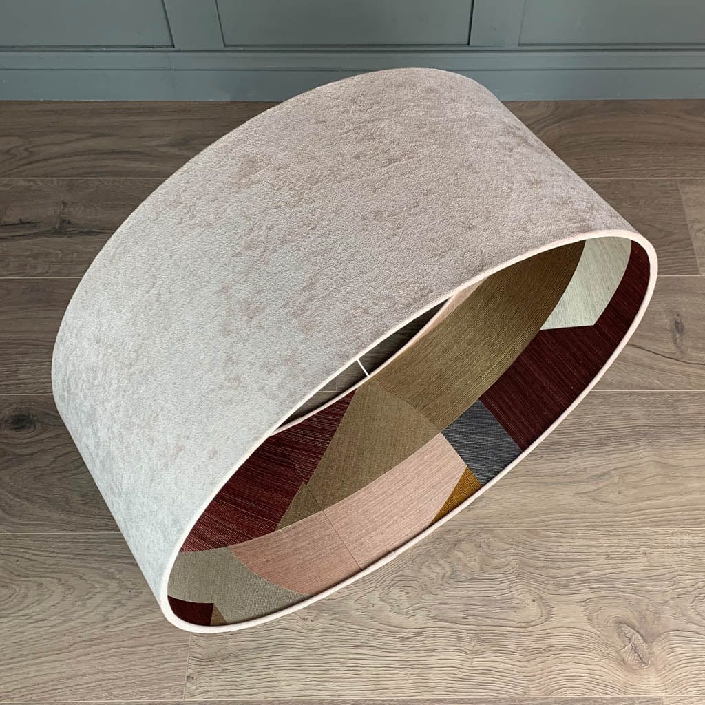 Dusky Pink Velvet Pendant Shade with Arte Puzzle Wallpaper Lining