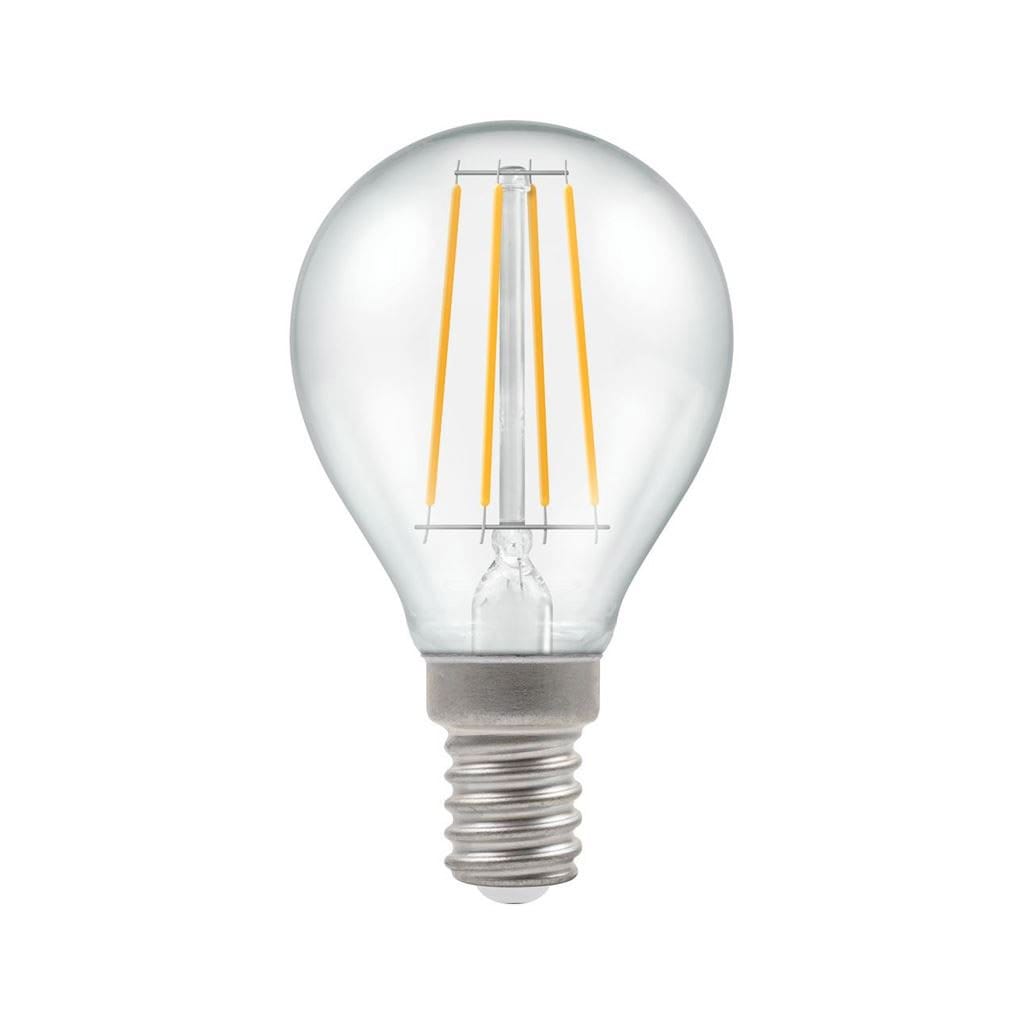A clear, small Edison screw fitting LED golfball light bulb.