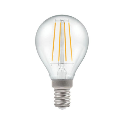 A clear, small Edison screw fitting LED golfball light bulb.