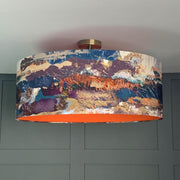 Mairi Helena Mirrored Storm Linen Dark Pendant Shade with Satsuma Orange Silk Lining