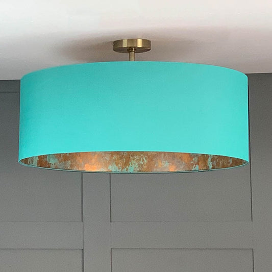 Electrified Elfin Teal Silk Shade with Copper & Teal Metallic Wallpaper Lining