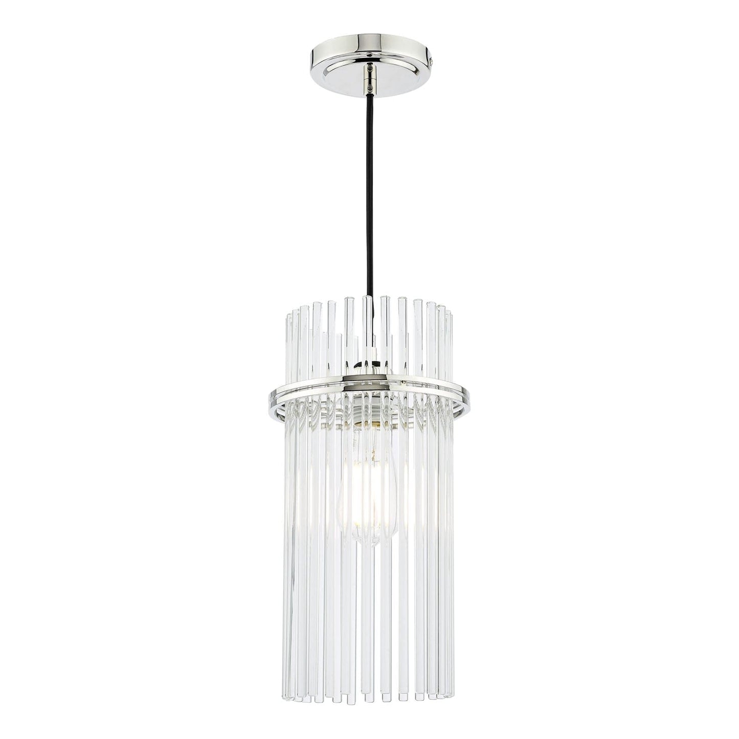 Eltham Single Glass Rod Pendant Polished Nickel and Crystal