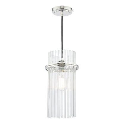 Eltham Single Glass Rod Pendant Polished Nickel and Crystal