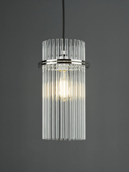 Eltham Single Glass Rod Pendant Polished Nickel and Crystal