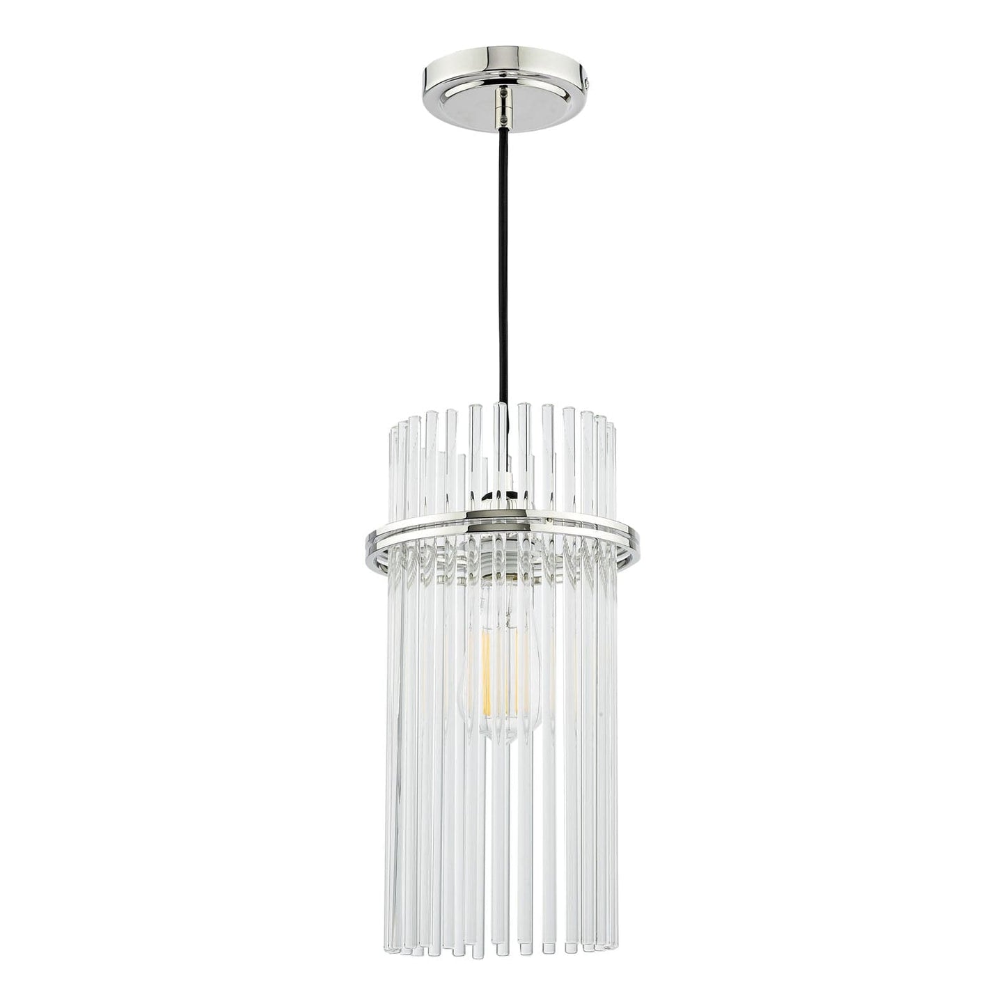 Eltham Single Glass Rod Pendant Polished Nickel and Crystal