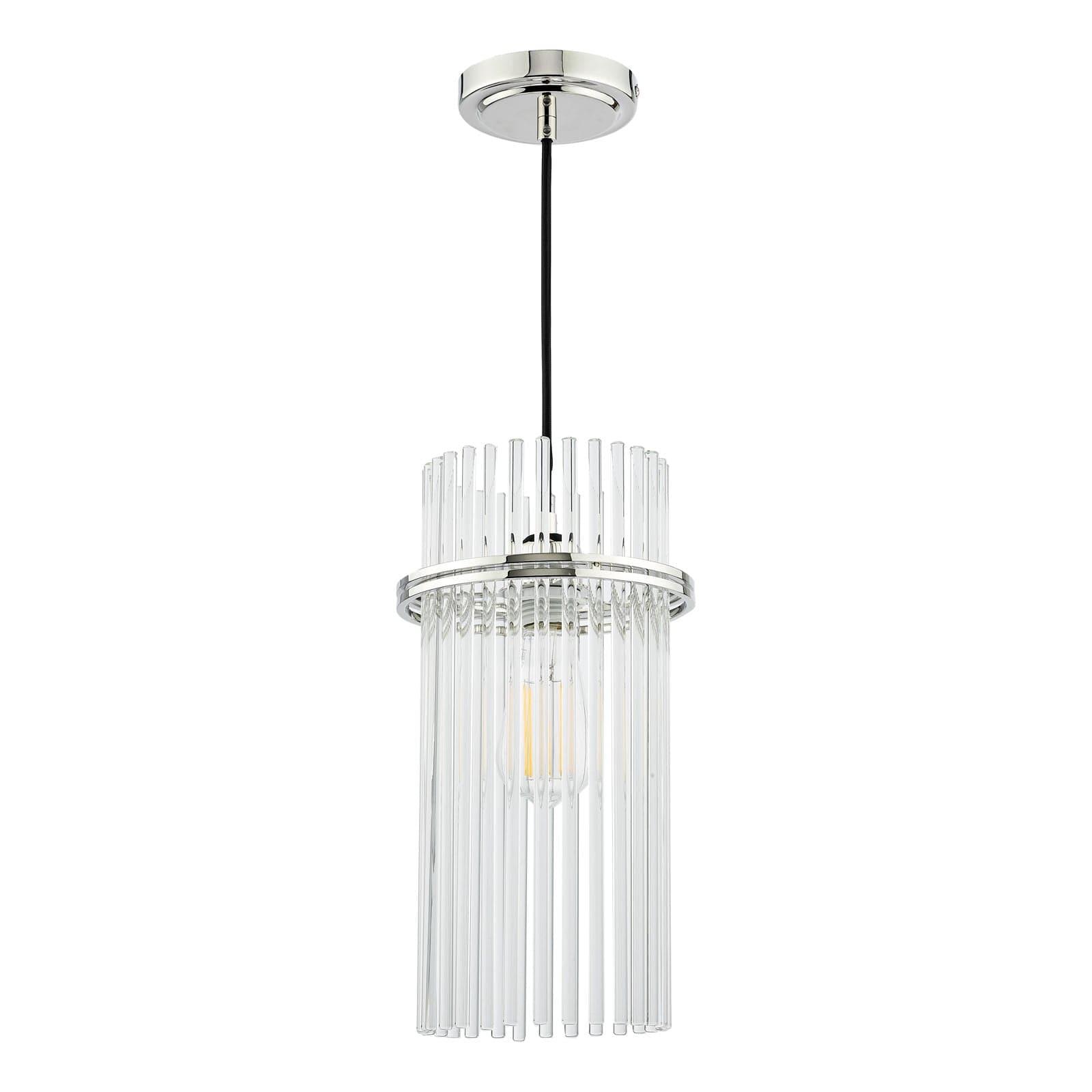 Eltham Single Glass Rod Pendant Polished Nickel and Crystal